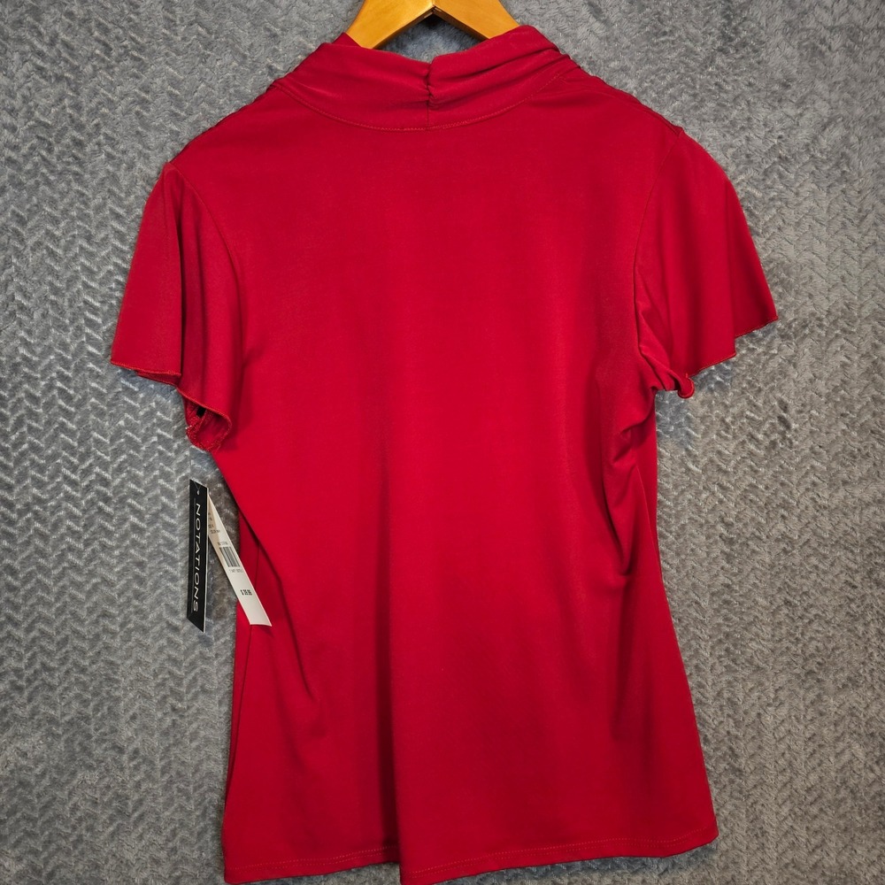 Notations Womens Red Layered Look Beaded Draped Top Short Sleeve Size M MITF0989 - Picture 8 of 8
